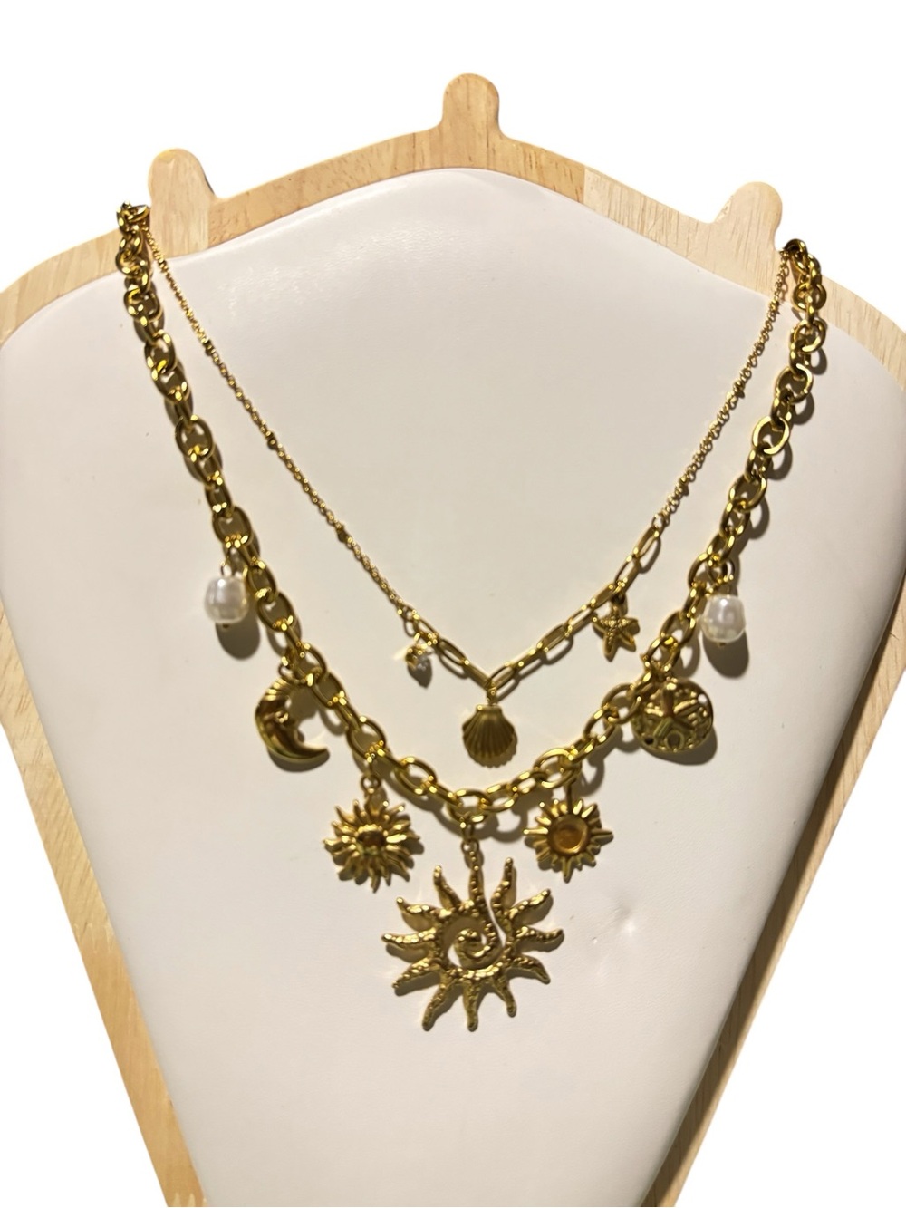 18k Gold Plated Sun & Charm Layered Necklace Water resistant, Tarnish proof